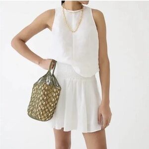 NWT- JCrew white linen mini skirt, smocked waist, Medium